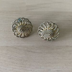 Vintage Geometric Screw back Silver Earrings